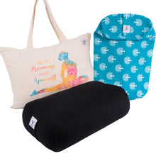 Load image into Gallery viewer, Travel Size Yoga Bolster Set with Changeable cover and carry bag,organic cotton yoga bolster, yoga gift for women,Yoga Gift, cotton yoga bolster, yoga bolster for women,  Meditation Support, Sustainable Yoga Gear, Yoga Accessories, Eco-Friendly Yoga Gear, Yoga Gift for wife,  Yoga Gift for Mom, Yoga Gift for friend, Yoga Gift for sister, Yoga Gift for myself, Yoga Gift for men
